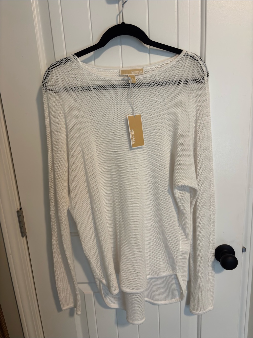 Michael Kors White Open-Knit Crewneck Sweater